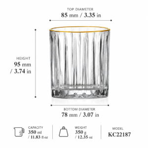 350ml Gold Rim Ribbed Whiskey Glass – Heavy Base Tumbler for Wholesale - view 4