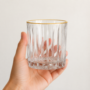 350ml Gold Rim Ribbed Whiskey Glass – Heavy Base Tumbler for Wholesale - view 5