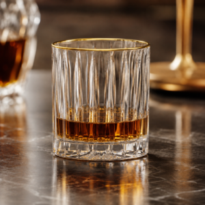 350ml Gold Rim Ribbed Whiskey Glass – Heavy Base Tumbler for Wholesale - view 6