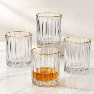 350ml Gold Rim Ribbed Whiskey Glass – Heavy Base Tumbler for Wholesale - view 7