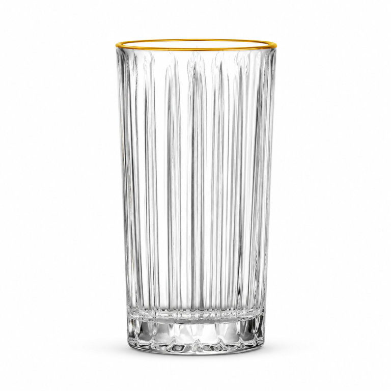 410ml Gold Rim Ribbed Highball Glass – Heavy Base Tumbler for Wholesale - view 1