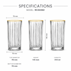 410ml Gold Rim Ribbed Highball Glass – Heavy Base Tumbler for Wholesale - view 3