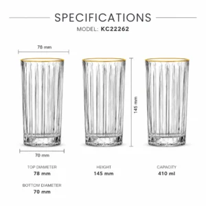 410ml Gold Rim Ribbed Highball Glass – Heavy Base Tumbler for Wholesale - view 3