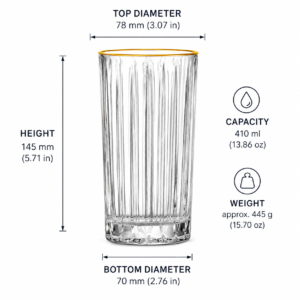 410ml Gold Rim Ribbed Highball Glass – Heavy Base Tumbler for Wholesale - view 4