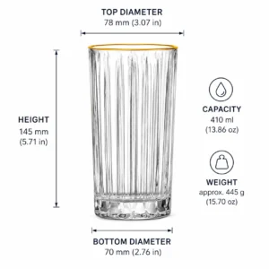 410ml Gold Rim Ribbed Highball Glass – Heavy Base Tumbler for Wholesale - view 4