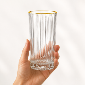 410ml Gold Rim Ribbed Highball Glass – Heavy Base Tumbler for Wholesale - view 5
