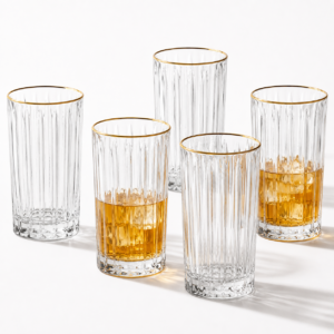 410ml Gold Rim Ribbed Highball Glass – Heavy Base Tumbler for Wholesale - view 7