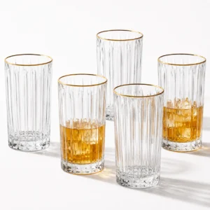 410ml Gold Rim Ribbed Highball Glass – Heavy Base Tumbler for Wholesale - view 7