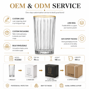 410ml Gold Rim Ribbed Highball Glass – Heavy Base Tumbler for Wholesale - view 8