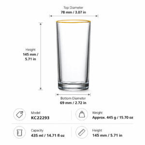 435ml Gold Rim Highball Glass – Clear Heavy Base Tumbler for Wholesale - view 4