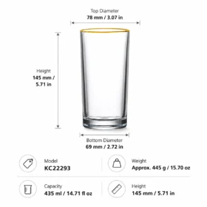435ml Gold Rim Highball Glass – Clear Heavy Base Tumbler for Wholesale - view 4