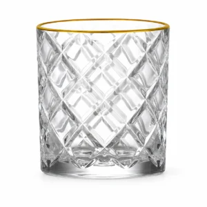 350ml Gold Rim Diamond-Cut Whiskey Glass – Heavy Base Tumbler for Wholesale - view 1