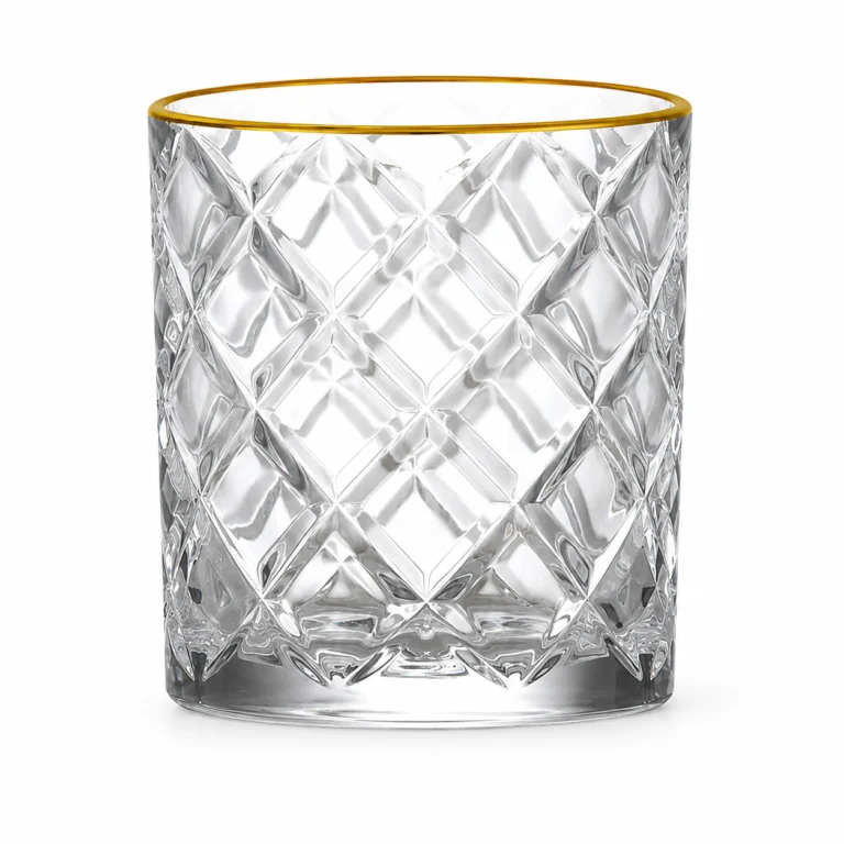 350ml Gold Rim Diamond-Cut Whiskey Glass – Heavy Base Tumbler for Wholesale - view 1