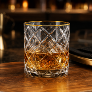 350ml Gold Rim Diamond-Cut Whiskey Glass – Heavy Base Tumbler for Wholesale - view 2