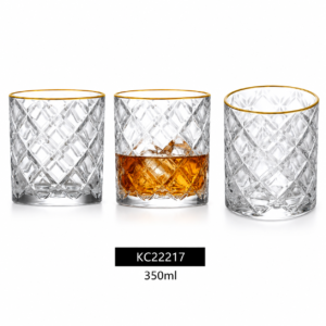 350ml Gold Rim Diamond-Cut Whiskey Glass – Heavy Base Tumbler for Wholesale - view 3