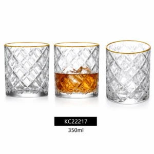 350ml Gold Rim Diamond-Cut Whiskey Glass – Heavy Base Tumbler for Wholesale - view 3