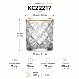 350ml Gold Rim Diamond-Cut Whiskey Glass – Heavy Base Tumbler for Wholesale - view 4