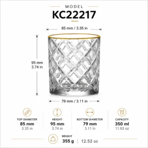350ml Gold Rim Diamond-Cut Whiskey Glass – Heavy Base Tumbler for Wholesale - view 4