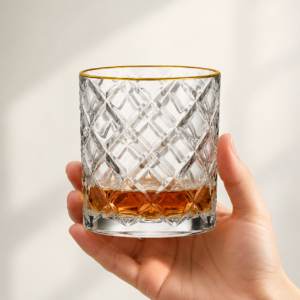 350ml Gold Rim Diamond-Cut Whiskey Glass – Heavy Base Tumbler for Wholesale - view 5