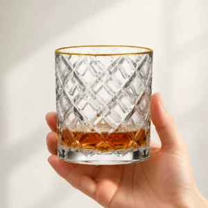 350ml Gold Rim Diamond-Cut Whiskey Glass – Heavy Base Tumbler for Wholesale - view 5