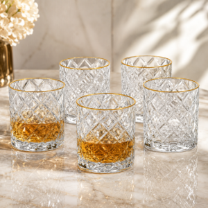 350ml Gold Rim Diamond-Cut Whiskey Glass – Heavy Base Tumbler for Wholesale - view 8