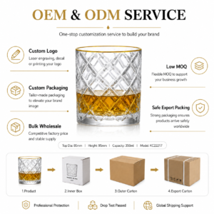 350ml Gold Rim Diamond-Cut Whiskey Glass – Heavy Base Tumbler for Wholesale - view 7