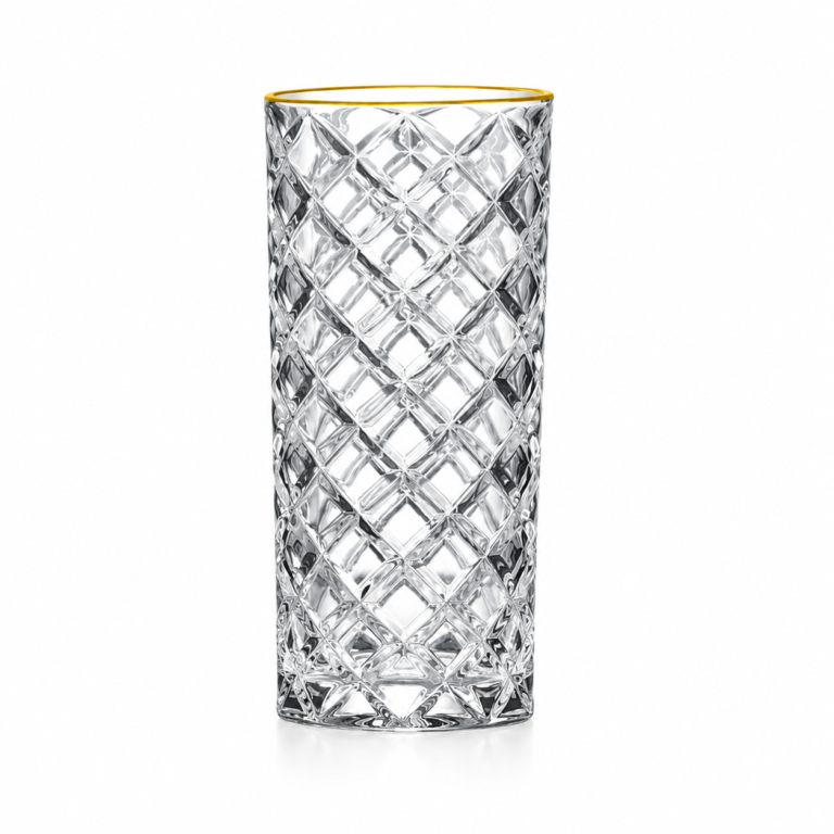 410ml Gold Rim Diamond-Cut Highball Glass – Textured Tumbler for Wholesale - view 1
