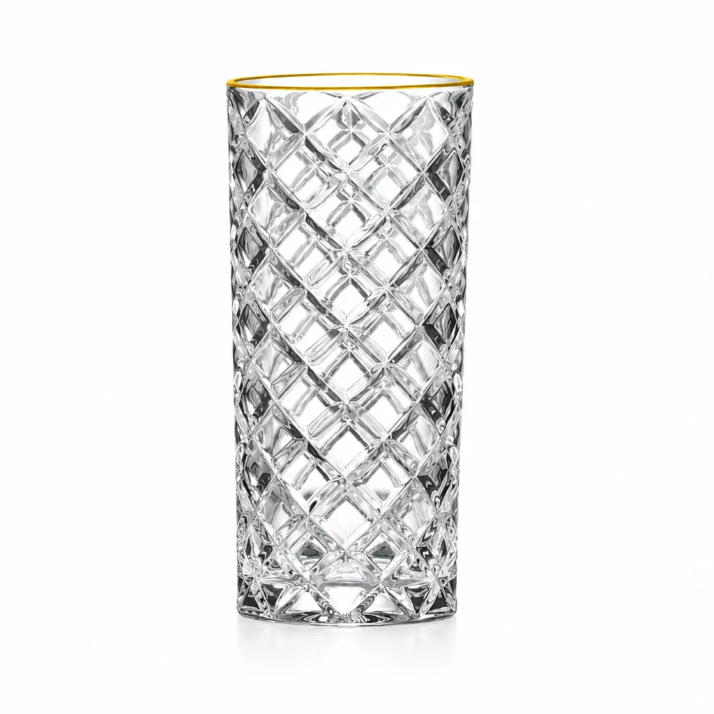 410ml Gold Rim Diamond-Cut Highball Glass – Textured Tumbler for Wholesale - view 1