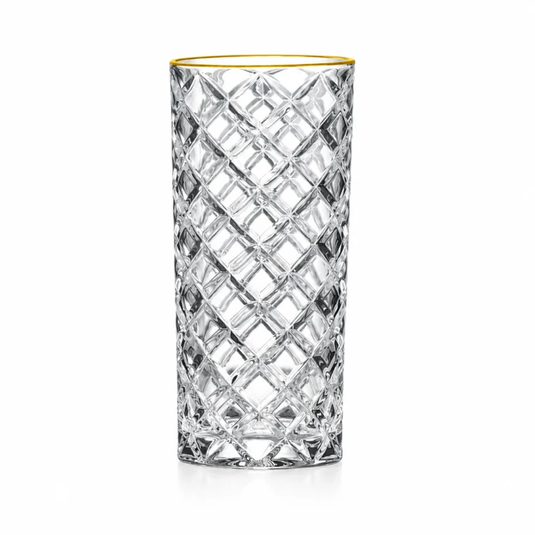 410ml Gold Rim Diamond-Cut Highball Glass – Textured Tumbler for Wholesale - view 1