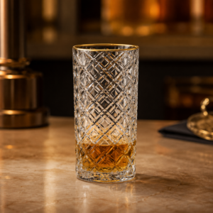 410ml Gold Rim Diamond-Cut Highball Glass – Textured Tumbler for Wholesale - view 2