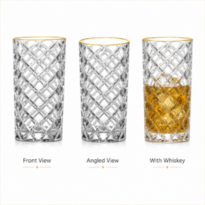410ml Gold Rim Diamond-Cut Highball Glass – Textured Tumbler for Wholesale - view 3