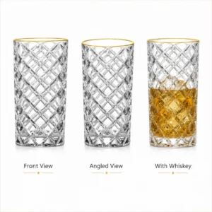 410ml Gold Rim Diamond-Cut Highball Glass – Textured Tumbler for Wholesale - view 3