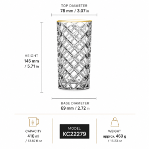 410ml Gold Rim Diamond-Cut Highball Glass – Textured Tumbler for Wholesale - view 4