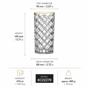 410ml Gold Rim Diamond-Cut Highball Glass – Textured Tumbler for Wholesale - view 4