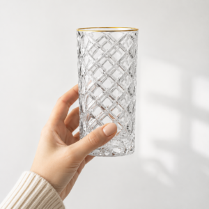 410ml Gold Rim Diamond-Cut Highball Glass – Textured Tumbler for Wholesale - view 5