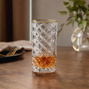 410ml Gold Rim Diamond-Cut Highball Glass – Textured Tumbler for Wholesale - view 6