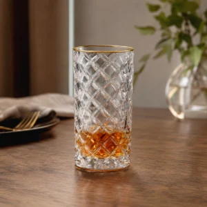 410ml Gold Rim Diamond-Cut Highball Glass – Textured Tumbler for Wholesale - view 6