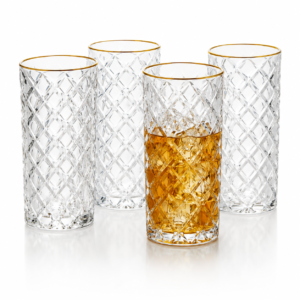 410ml Gold Rim Diamond-Cut Highball Glass – Textured Tumbler for Wholesale - view 7
