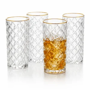 410ml Gold Rim Diamond-Cut Highball Glass – Textured Tumbler for Wholesale - view 7