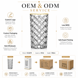 410ml Gold Rim Diamond-Cut Highball Glass – Textured Tumbler for Wholesale - view 8