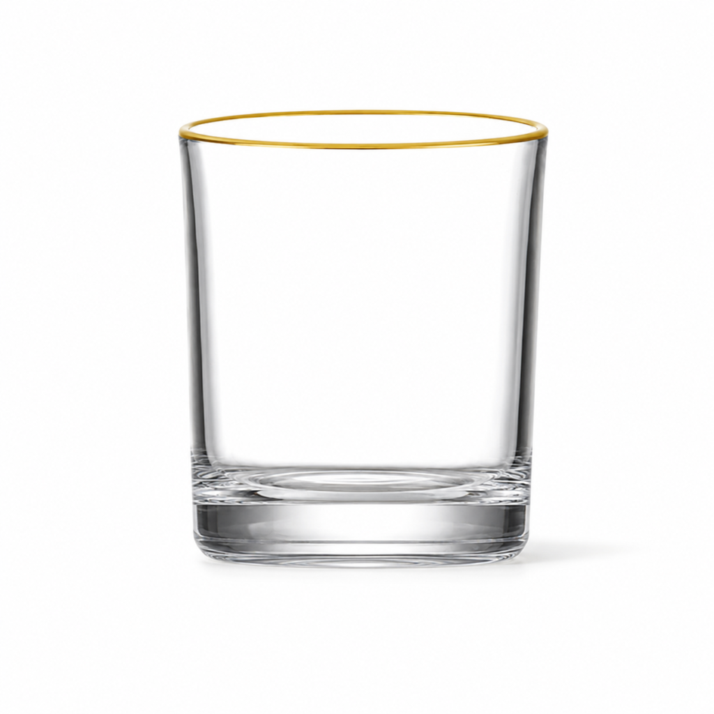 380ml Gold Rim Whiskey Glass – Clear Heavy Base Rocks Tumbler for Wholesale - view 1