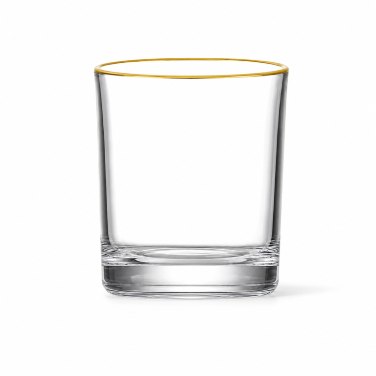 380ml Gold Rim Whiskey Glass – Clear Heavy Base Rocks Tumbler for Wholesale - view 1