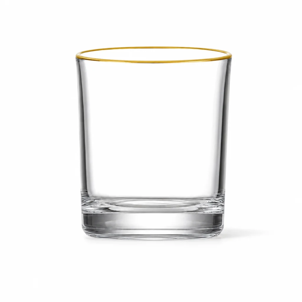 380ml Gold Rim Whiskey Glass – Clear Heavy Base Rocks Tumbler for Wholesale - view 1