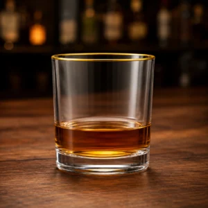 380ml Gold Rim Whiskey Glass – Clear Heavy Base Rocks Tumbler for Wholesale - view 2