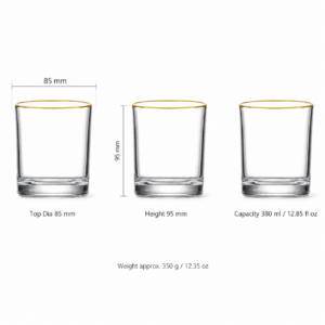 380ml Gold Rim Whiskey Glass – Clear Heavy Base Rocks Tumbler for Wholesale - view 3