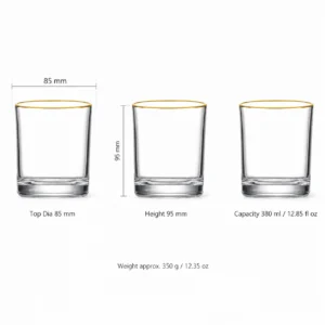 380ml Gold Rim Whiskey Glass – Clear Heavy Base Rocks Tumbler for Wholesale - view 3