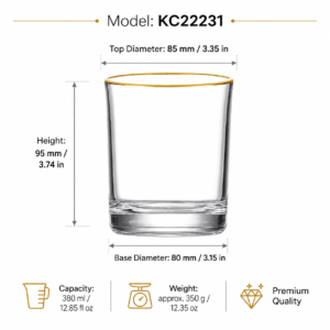380ml Gold Rim Whiskey Glass – Clear Heavy Base Rocks Tumbler for Wholesale - view 4