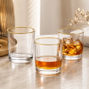 380ml Gold Rim Whiskey Glass – Clear Heavy Base Rocks Tumbler for Wholesale - view 7