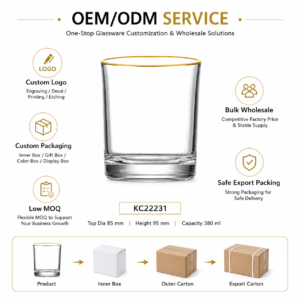 380ml Gold Rim Whiskey Glass – Clear Heavy Base Rocks Tumbler for Wholesale - view 8
