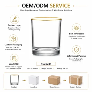 380ml Gold Rim Whiskey Glass – Clear Heavy Base Rocks Tumbler for Wholesale - view 8